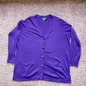 Vintage 90s Ralph Lauren Purple Cotton Cardigan XL Horse Head Buttons  New Cond